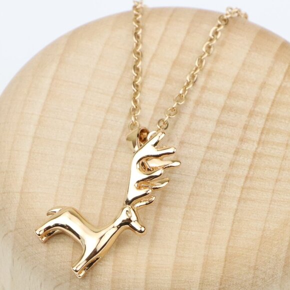 Reindeer Pendant Rose Gold Necklace with Delicate Chain, XPNL0399 - Picture 1 of 13